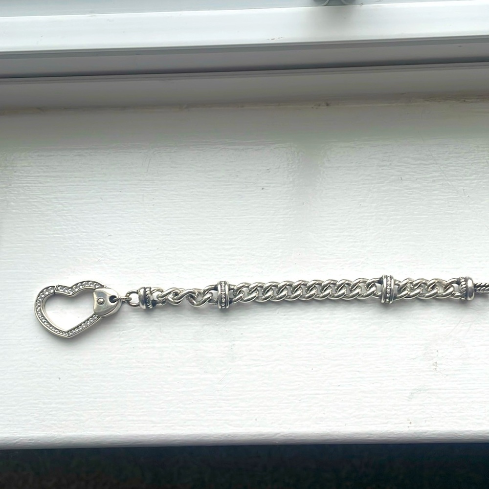 Brighton Heart Chain Bracelet, 8” Long, Silver Color